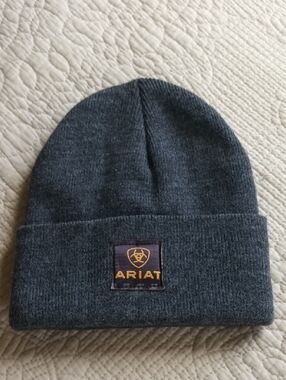 Ariat Dark Gray Ribbed Knit Beanie Hat with Logo Patch